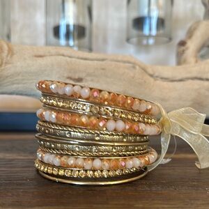 Cara Gold and Orange Beaded Bracelet Set
